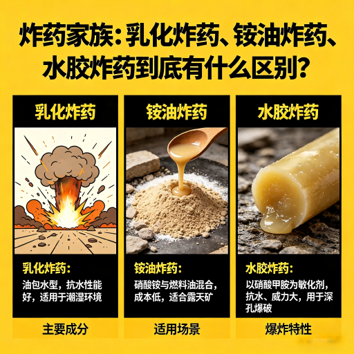 于田炸药家族：乳化炸药、铵油炸药、水胶炸药到底有什么区别？